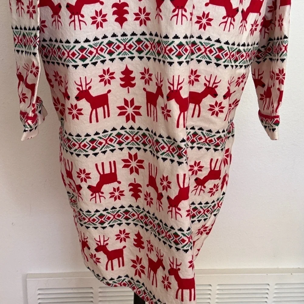 Hanna Andersson sz XL cotton Red and White Reindeer Pajama Top night gown VGUC